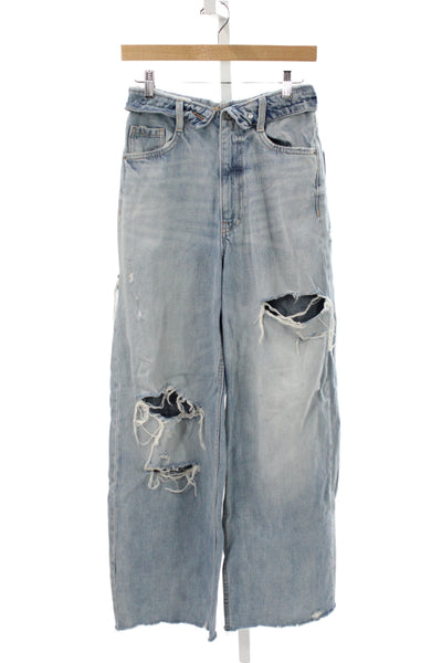 Zara Women Wide Leg Blue High Rise Cotton Jeans Size 0