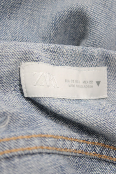Zara Women Wide Leg Blue High Rise Cotton Jeans Size 0