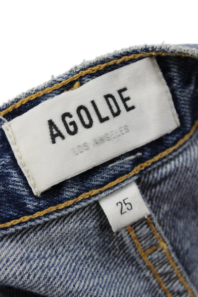 Agolde Womens Blue High Rise Straight Jeans Button Fly 100% Cotton Size 25