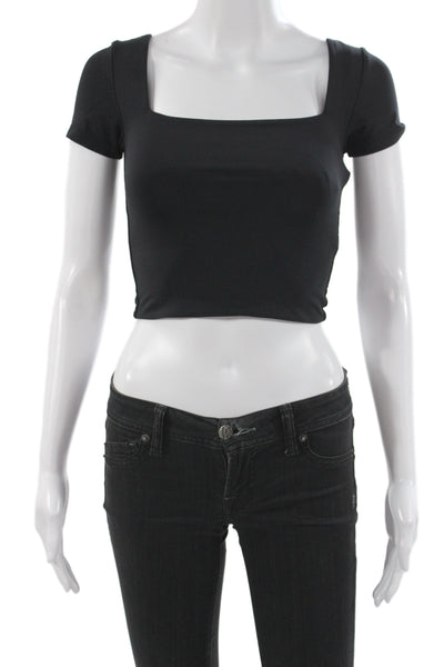 Babaton Women Basic Black Square Neck Short Sleeve T-Shirt Size XS