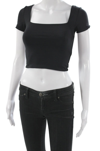 Babaton Women Basic Black Square Neck Short Sleeve T-Shirt Size XS