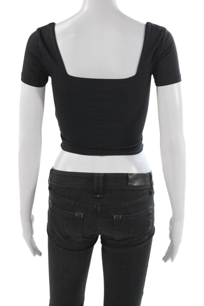 Babaton Women Basic Black Square Neck Short Sleeve T-Shirt Size XS