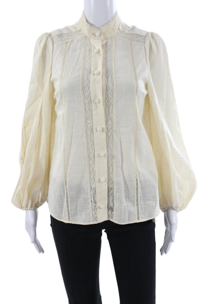 Zimmermann Women Tunic Ivory High Neck Long Sleeve Cotton Button Size 0