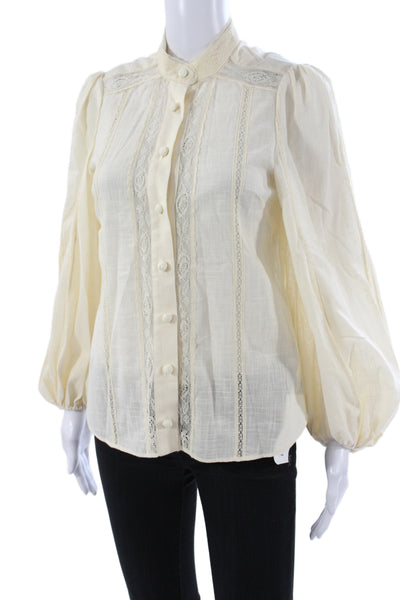 Zimmermann Women Tunic Ivory High Neck Long Sleeve Cotton Button Size 0