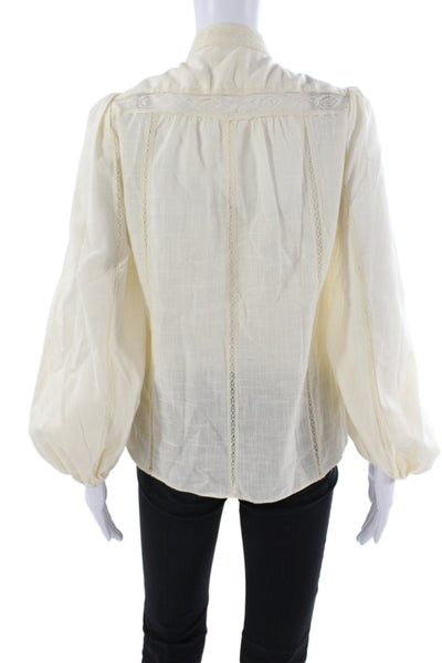 Zimmermann Women Tunic Ivory High Neck Long Sleeve Cotton Button Size 0