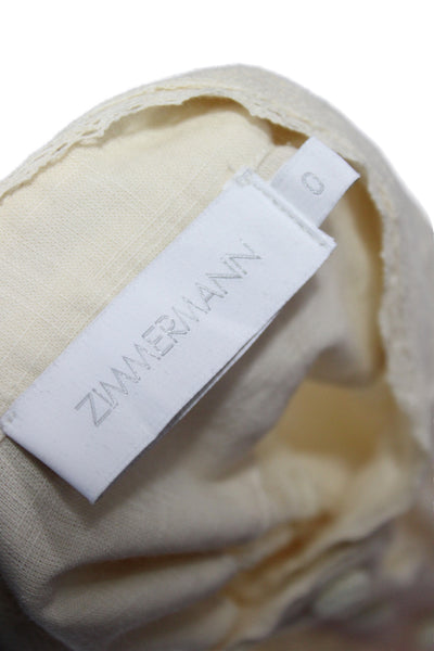 Zimmermann Women Tunic Ivory High Neck Long Sleeve Cotton Button Size 0
