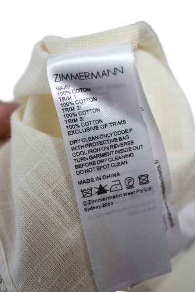 Zimmermann Women Tunic Ivory High Neck Long Sleeve Cotton Button Size 0