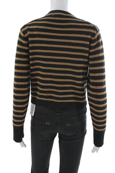 J Crew Women Black Striped Cotton Cardigan Long Sleeve Round Neck Size 2XS