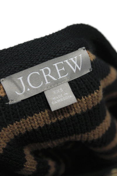 J Crew Women Black Striped Cotton Cardigan Long Sleeve Round Neck Size 2XS