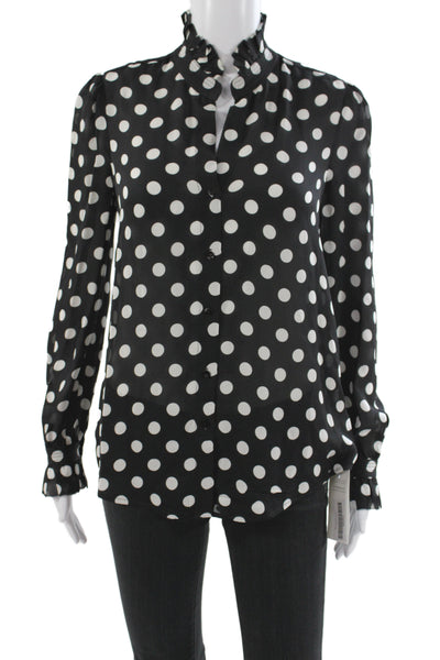 L'Agence Womens Basic Black Silk High Neck Polka Dot Long Sleeve Blouse Size XS