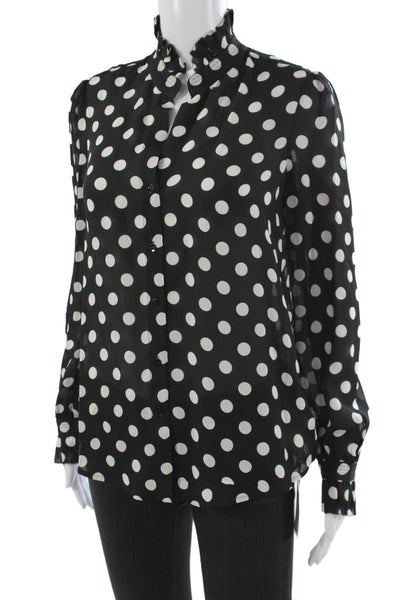 L'Agence Womens Basic Black Silk High Neck Polka Dot Long Sleeve Blouse Size XS