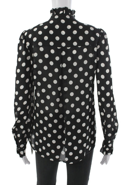 L'Agence Womens Basic Black Silk High Neck Polka Dot Long Sleeve Blouse Size XS