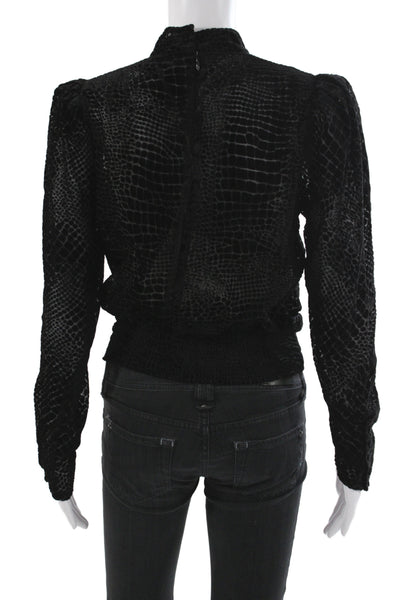 Frame Womens Cropped Animal Print Mock Neck Long Sleeve Blouse Black Size XS