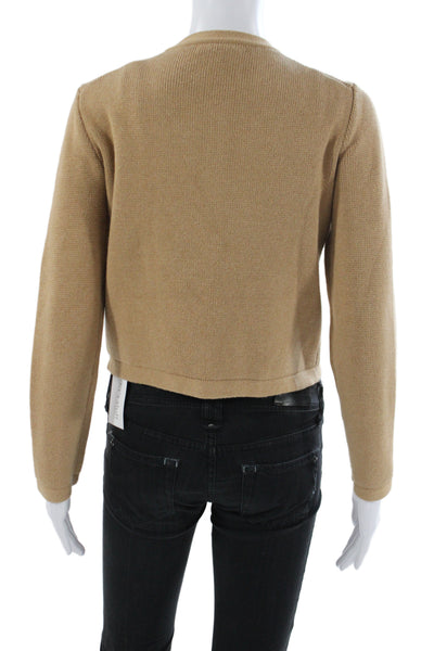 J Crew Women Cardigan Beige Cotton Round Neck Solid Long Sleeve Size XS
