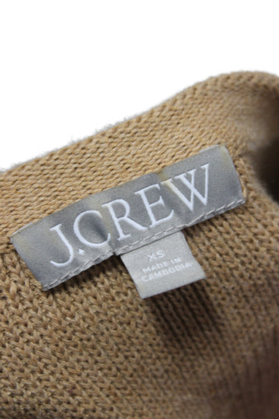 J Crew Women Cardigan Beige Cotton Round Neck Solid Long Sleeve Size XS