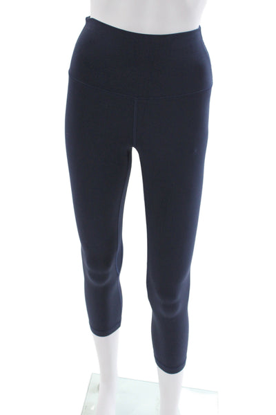 Lululemon Women Capri Leggings Blue Nylon Solid Pull On Athleisure Size 4