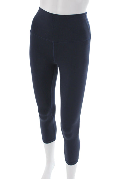 Lululemon Women Capri Leggings Blue Nylon Solid Pull On Athleisure Size 4