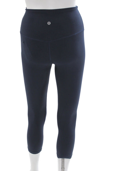 Lululemon Women Capri Leggings Blue Nylon Solid Pull On Athleisure Size 4