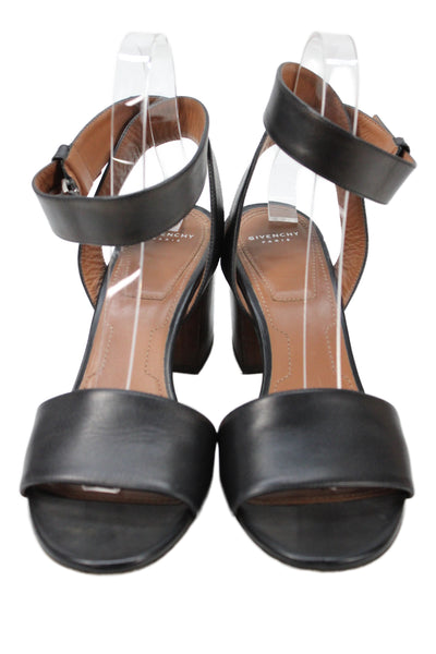 Givenchy Womens Leather Ankle Strap Sandal Heels Black Size 38 8