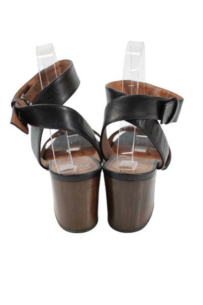 Givenchy Womens Leather Ankle Strap Sandal Heels Black Size 38 8