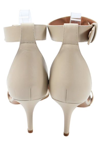 Givenchy Womens Leather Ankle Strap Sandal Heels Beige Size 38 8