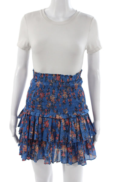 Isabel Marant Women Mini Floral Cotton Skirt Blue Bohemian Size 36