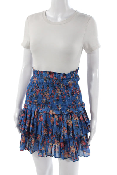 Isabel Marant Women Mini Floral Cotton Skirt Blue Bohemian Size 36