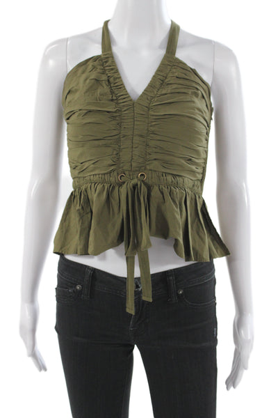 Ulla Johnson Women Cropped Halter Tank Green Cotton Sleeveless Bohemian Size 2
