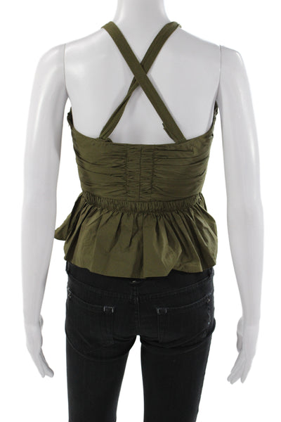 Ulla Johnson Women Cropped Halter Tank Green Cotton Sleeveless Bohemian Size 2