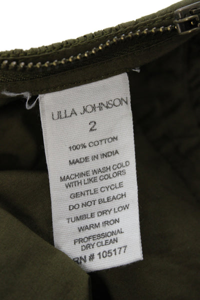 Ulla Johnson Women Cropped Halter Tank Green Cotton Sleeveless Bohemian Size 2