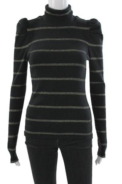 Veronica Beard Women Black Turtleneck Striped Pullover Long Sleeve Size XS