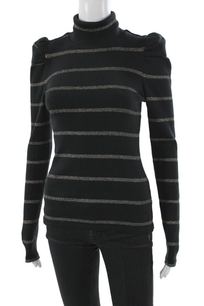 Veronica Beard Women Black Turtleneck Striped Pullover Long Sleeve Size XS