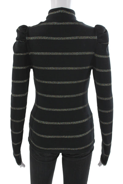 Veronica Beard Women Black Turtleneck Striped Pullover Long Sleeve Size XS