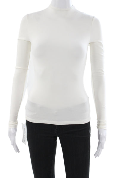 Skims Womens White Cotton Mock Neck Long Sleeve Basic T-Shirt Size XS