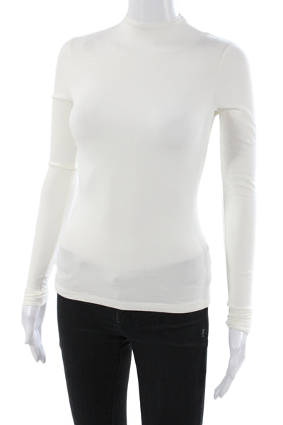 Skims Womens White Cotton Mock Neck Long Sleeve Basic T-Shirt Size XS