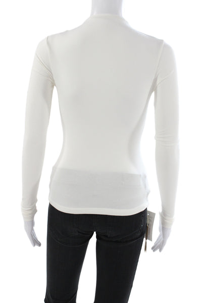 Skims Womens White Cotton Mock Neck Long Sleeve Basic T-Shirt Size XS