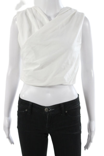 Banana Republic Women White Cropped Cowlneck Sleeveless Tank Cotton Zip Size XS