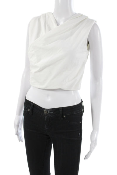 Banana Republic Women White Cropped Cowlneck Sleeveless Tank Cotton Zip Size XS
