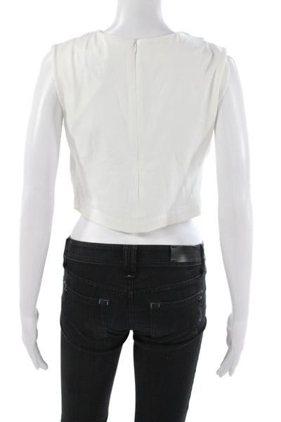 Banana Republic Women White Cropped Cowlneck Sleeveless Tank Cotton Zip Size XS