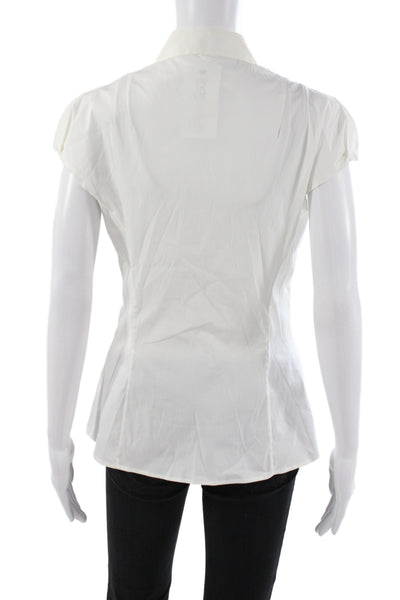 Prada Women White Collared Short Sleeve Cotton Blouse Size 44