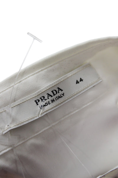 Prada Women White Collared Short Sleeve Cotton Blouse Size 44