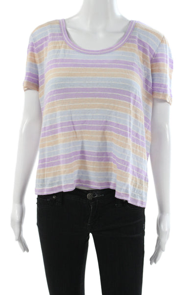 Veronica Beard Women Multicolor Linen Striped Scoop Neck T-Shirt Size M