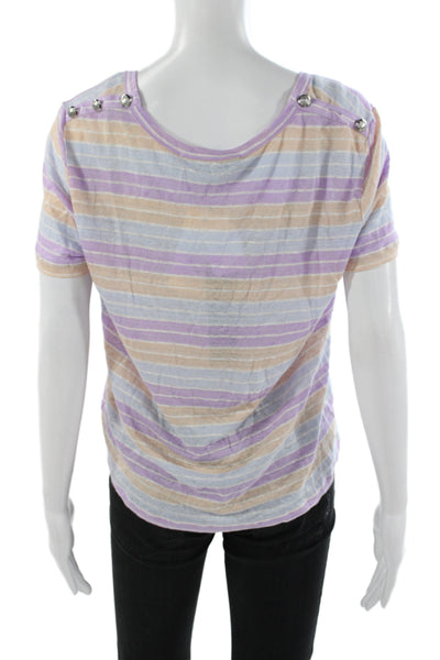 Veronica Beard Women Multicolor Linen Striped Scoop Neck T-Shirt Size M