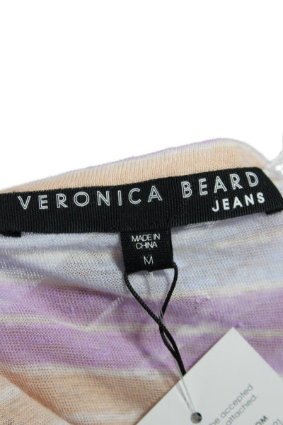 Veronica Beard Women Multicolor Linen Striped Scoop Neck T-Shirt Size M