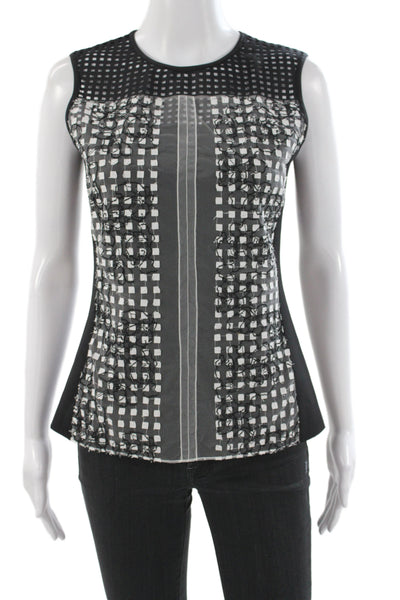 Reed Krakoff Women Sleeveless Nylon Check Tank Zip Round Neck Size 6