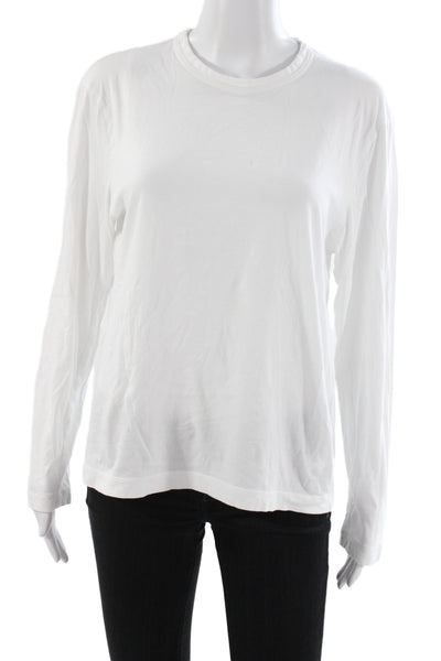 James Perse Women Basic Long Sleeve Crew Neck Cotton T-Shirt White Size 1