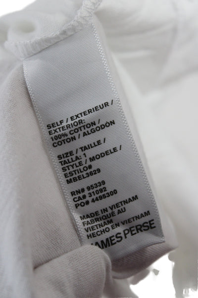James Perse Women Basic Long Sleeve Crew Neck Cotton T-Shirt White Size 1