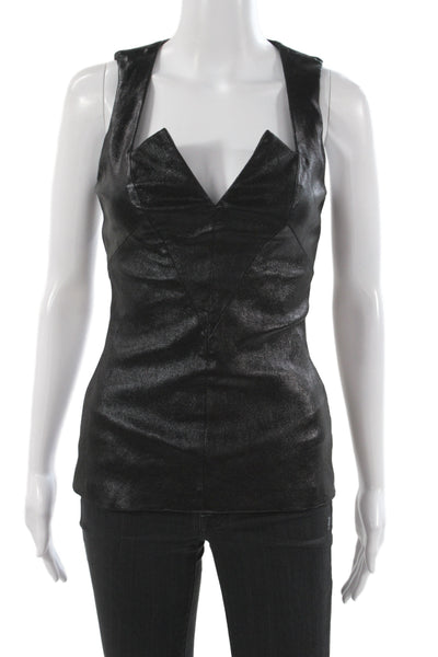 Cushnie Et Ochs Women Black Genuine Leather V-Neck Camisole Size 0