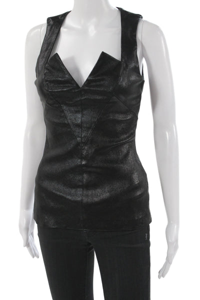 Cushnie Et Ochs Women Black Genuine Leather V-Neck Camisole Size 0
