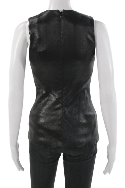 Cushnie Et Ochs Women Black Genuine Leather V-Neck Camisole Size 0